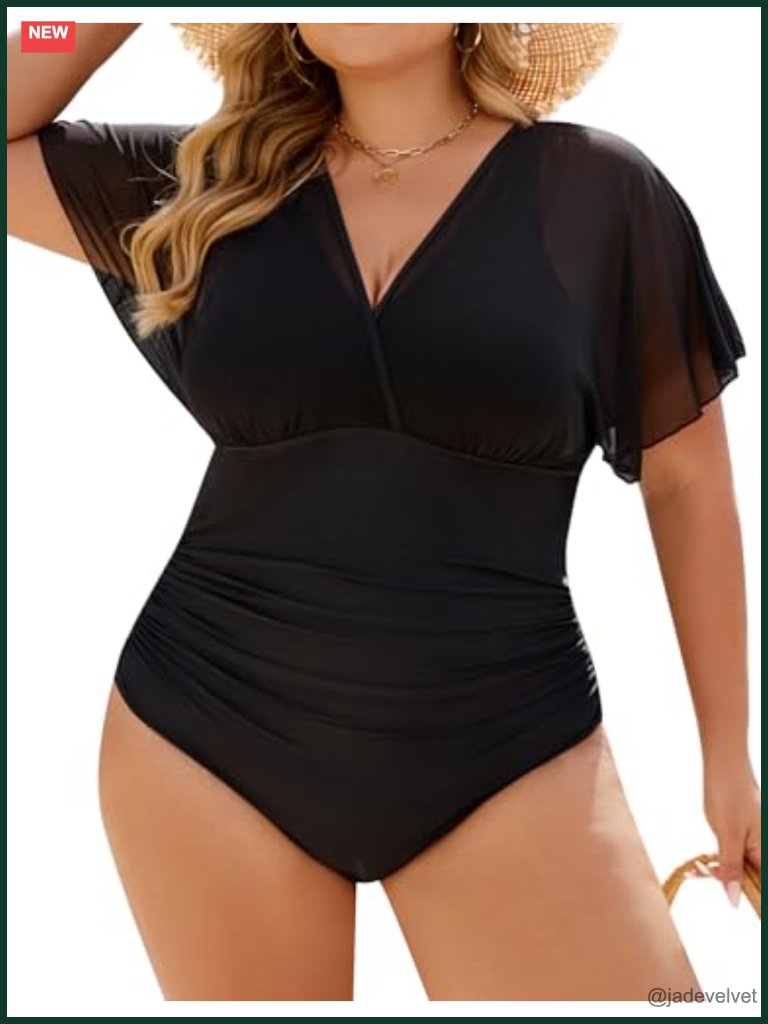 Plus Size One Piece Swimsuit Tummy Control Mesh V Neck Maternity Swimwear